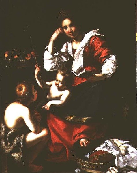 Madonna og barn med spædbarnet St. Johannes Døberen af Bernardo Strozzi