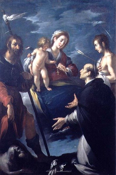Madonna af rosenkransen med St. Roch, St. Dominic og St. Sebastian af Bernardo Strozzi
