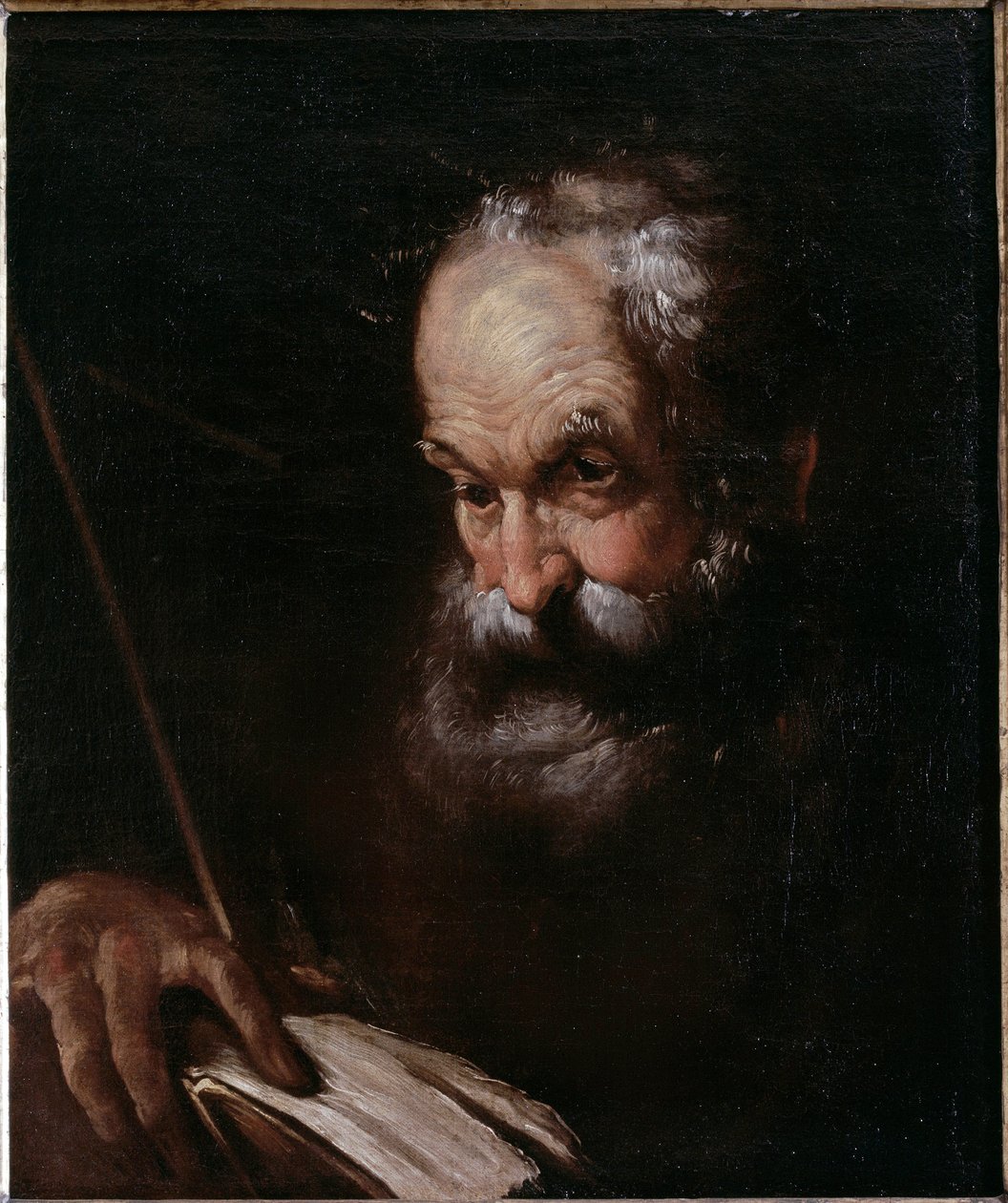 Portræt af gammel mand med en bog (olie på lærred af Bernardo Strozzi