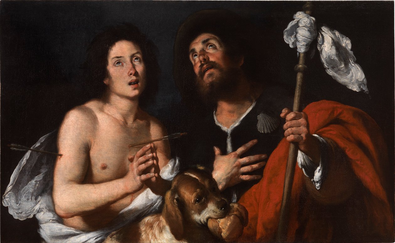 Saints Roch og Sebastian. af Bernardo Strozzi
