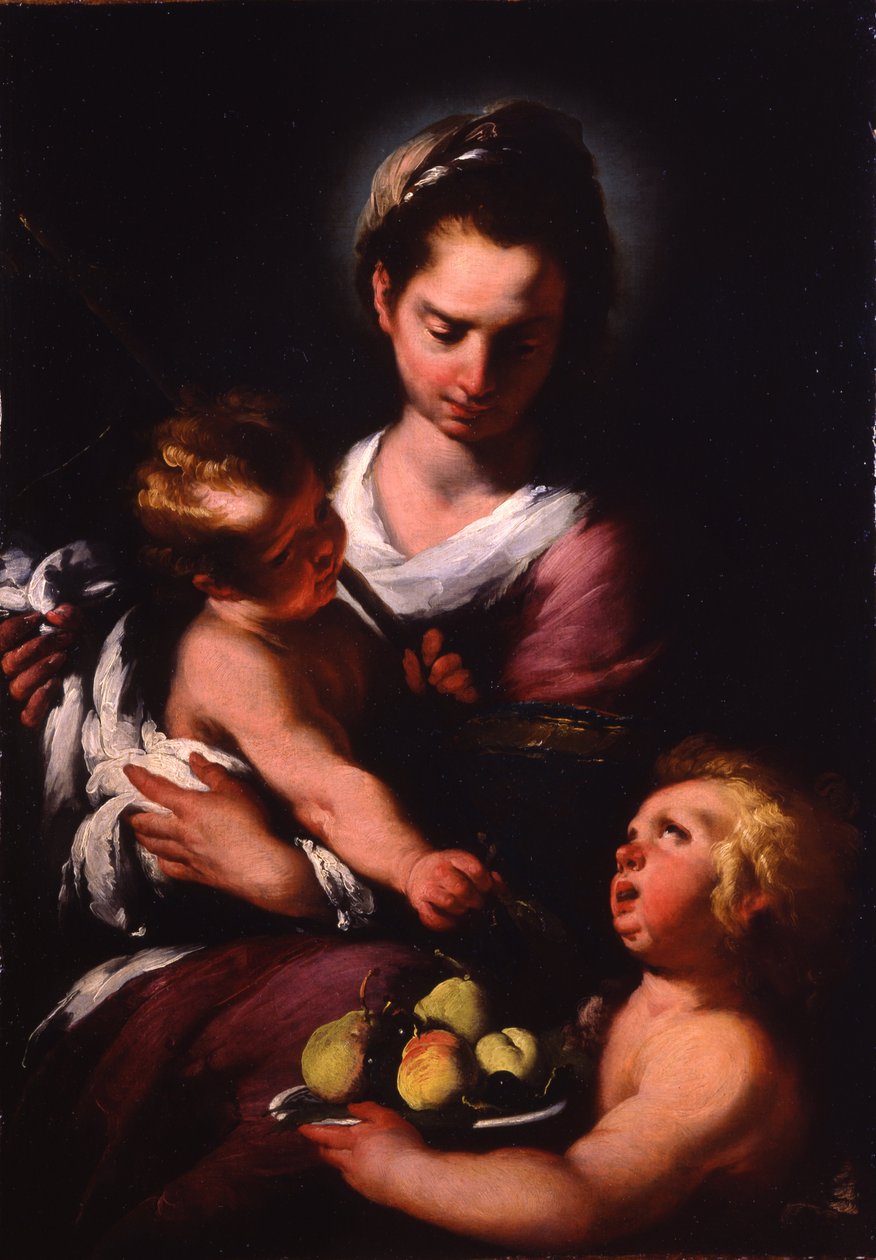 Jomfruen og barnet med Johannesbarnet af Bernardo Strozzi