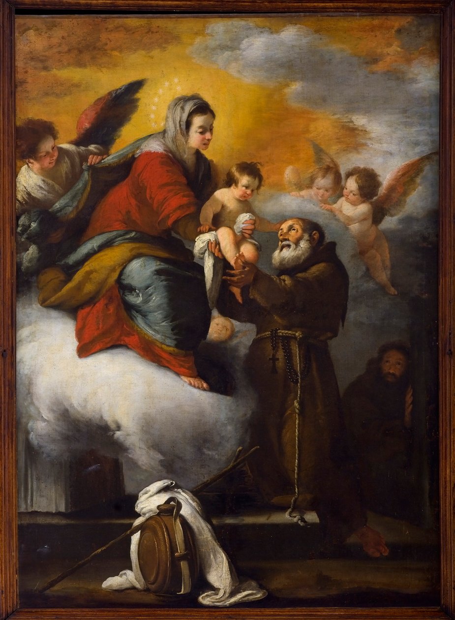 Jomfruen giver Jesusbarnet til den salige Felice af Cantalice (olie på lærred) af Bernardo Strozzi