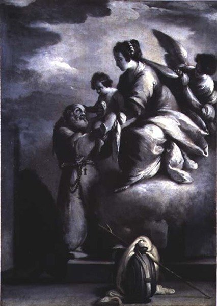 Jomfruen fremholder Kristusbarnet til den salige Felix af Cantalice af Bernardo Strozzi