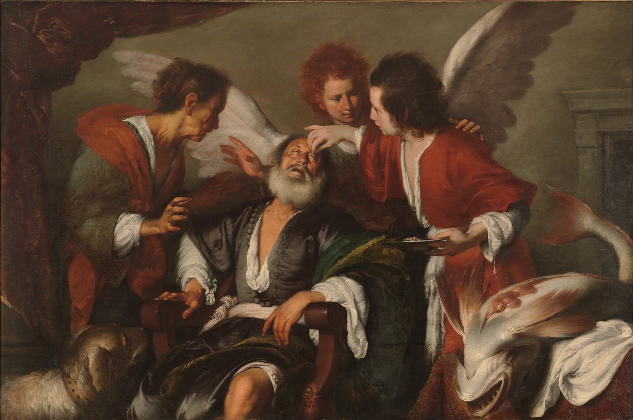Tobias helbreder sin fars blindhed af Bernardo Strozzi