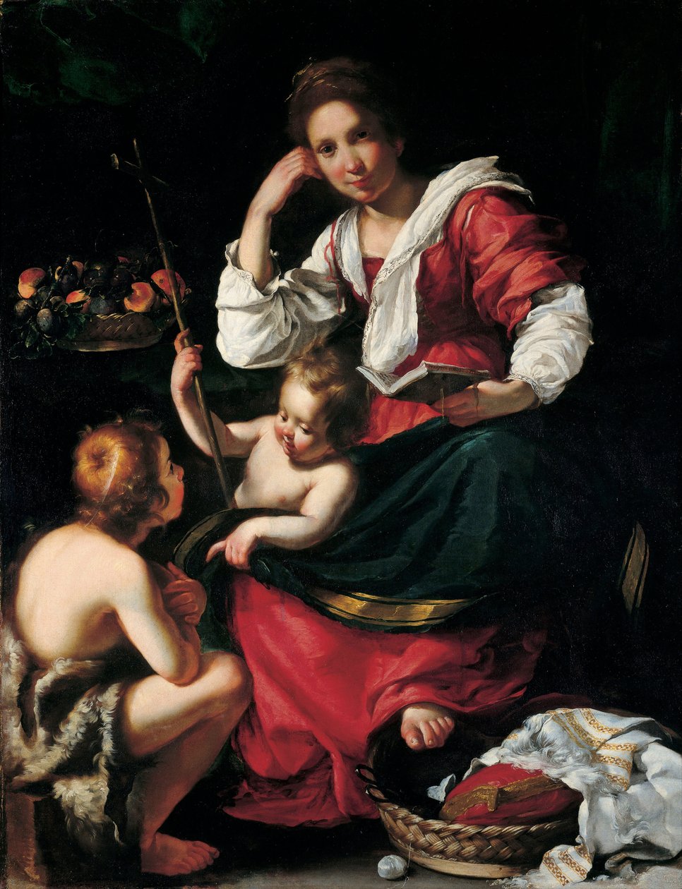 Jomfru og barn med Johannes Døberen som dreng, ca. 1620 af Bernardo Strozzi