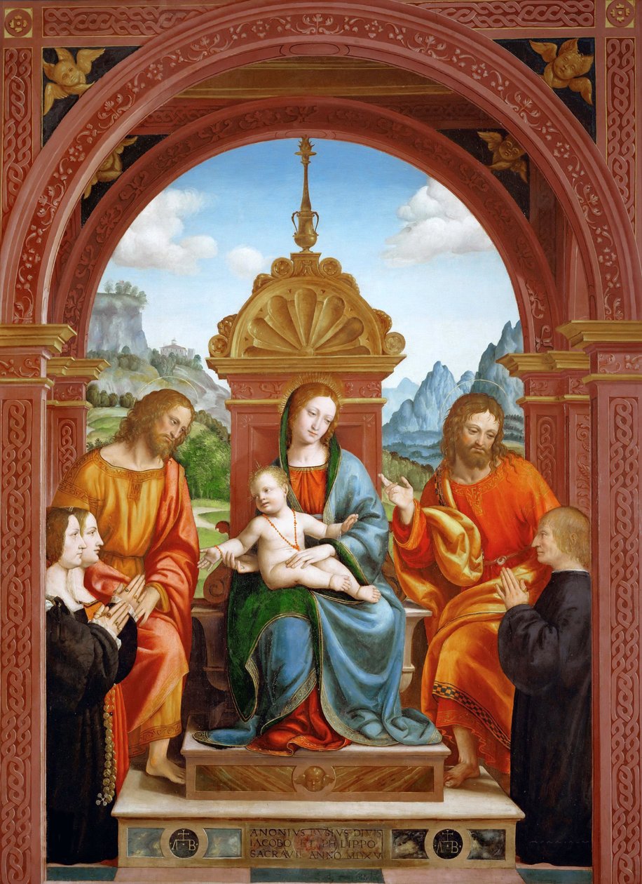 Madonna og barn med de hellige James, Philip og Antonio Bustis familie, 1515-1517. af Bernardo Zenale
