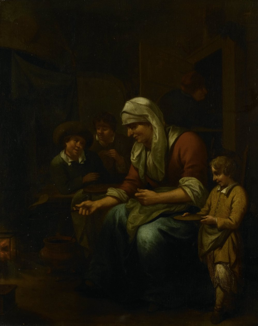 Kvinde laver pandekager af Bernardus van Schijndel