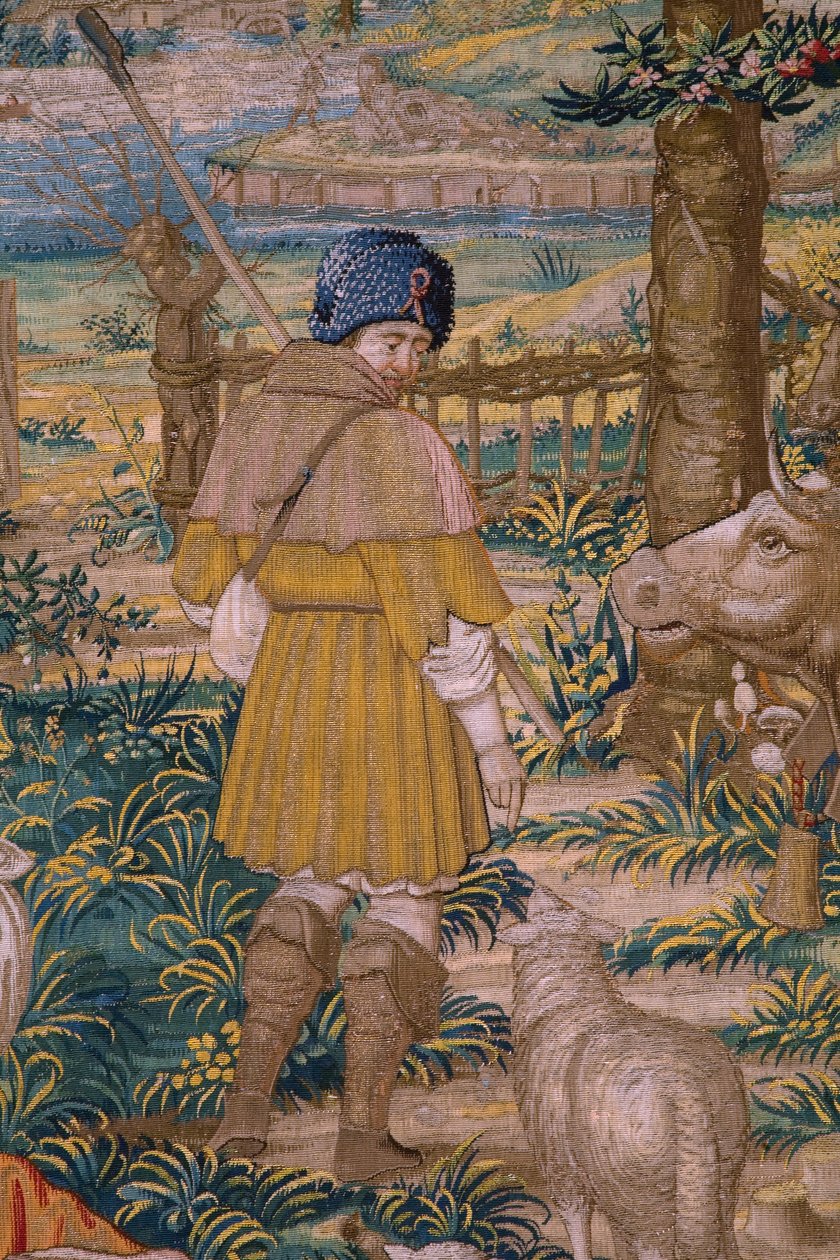 flamsk gobelin. Serie The Foundation of Rome: Faustulus møder Romulus og Remus. Tegneren Barend van Orley (?). Bruxelles fremstilling. 1525-1530. Detalje. af Bernart van (attr. to) Orley