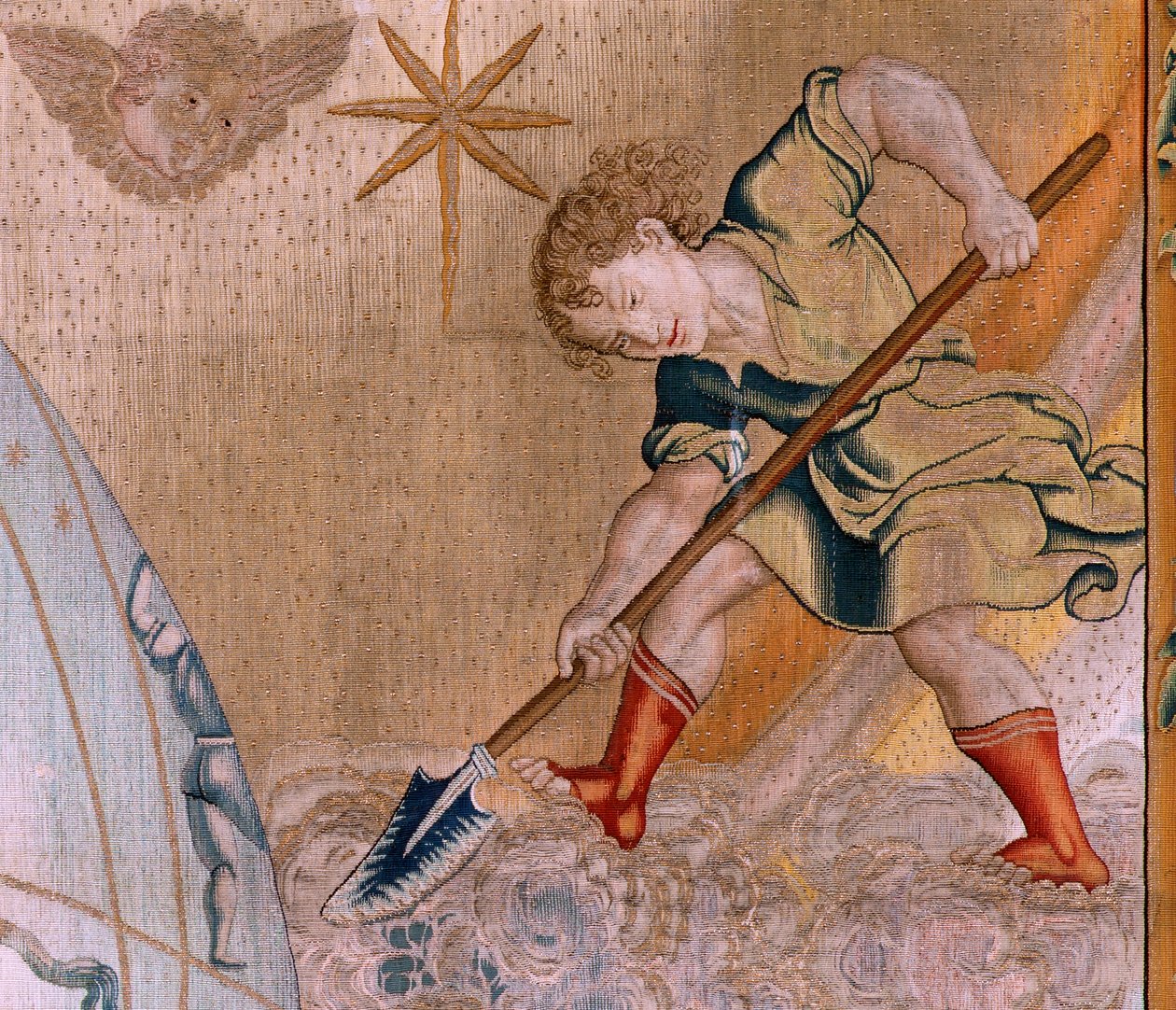flamsk gobelin. Serien The Spheres. Hercules, der støtter himmelsfæren (Hércules sostiene la esfera celeste). Første gobelin i serien. Model Barend van Orley eller Pieter Coecke van Aelst. 1525-1530. Fremstilling Joris Vezeleer (Georg Wezeler)?, B af Bernart van (attr. to) Orley