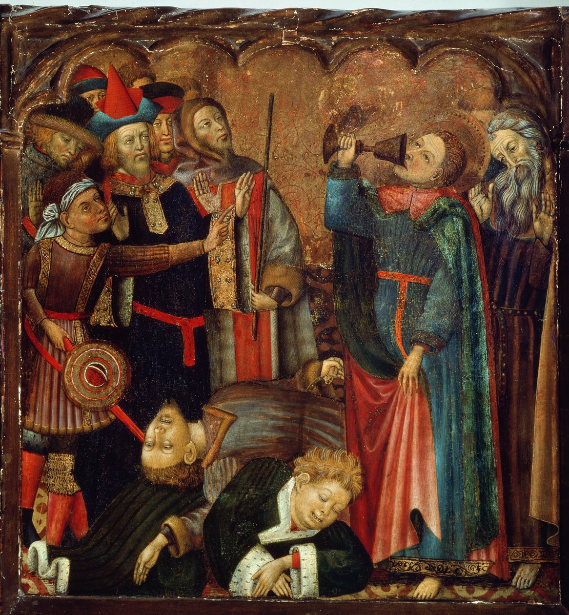 Evangelisten Johannes drikker af den forgiftede kalk (tempera på panel) af Bernat Martorelli