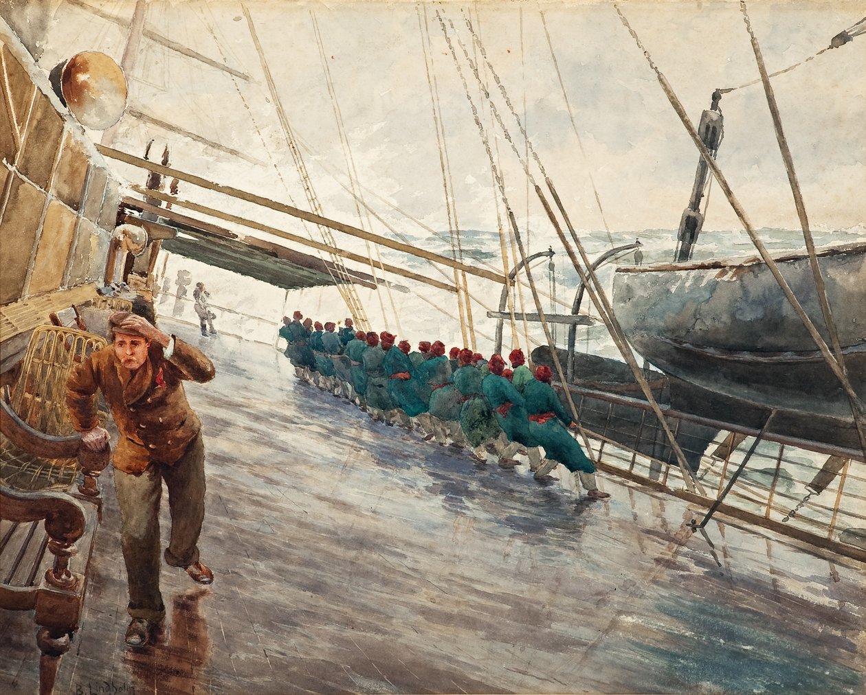 Skib på et stormfuldt hav af Berndt Lindholm