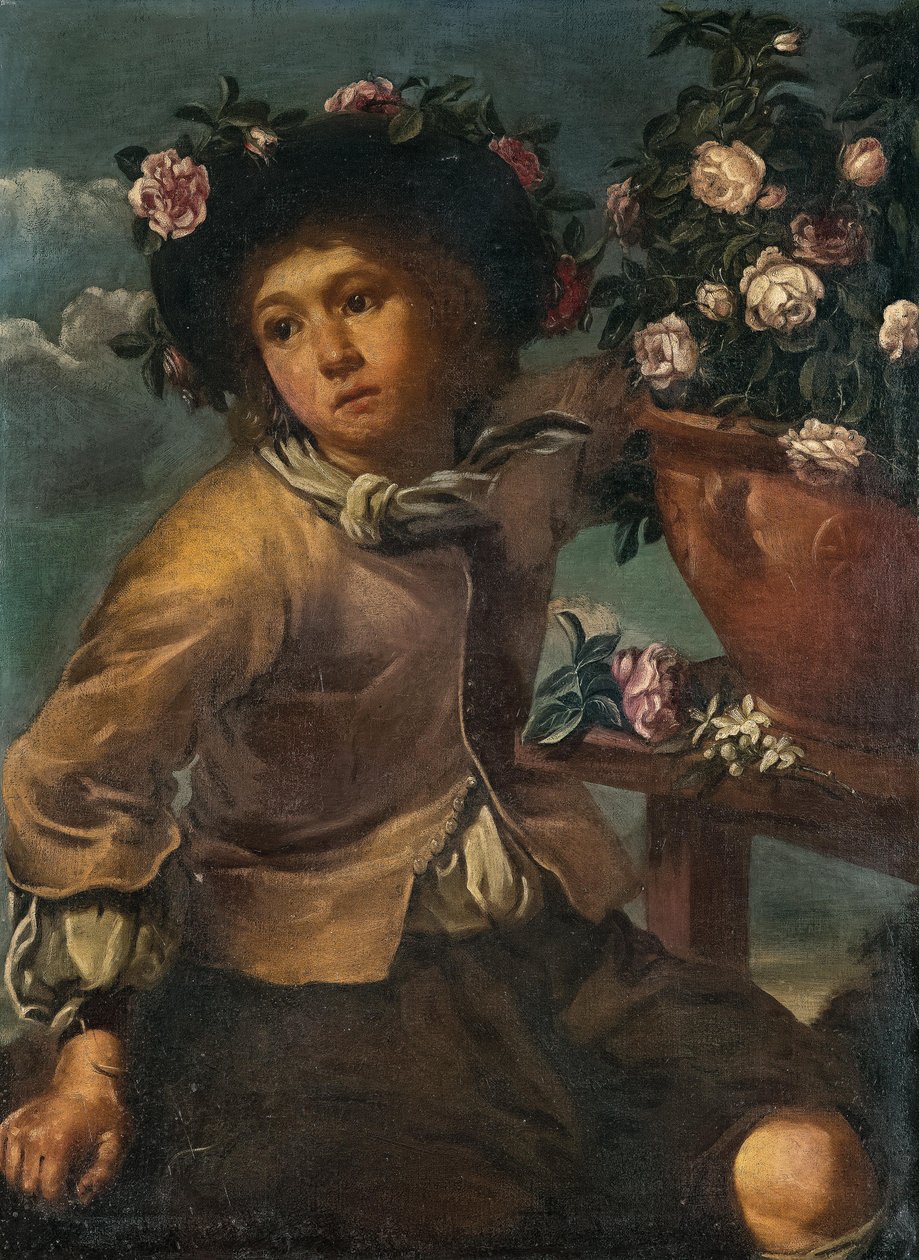Dreng med roser i en vase af Bernhard Keil