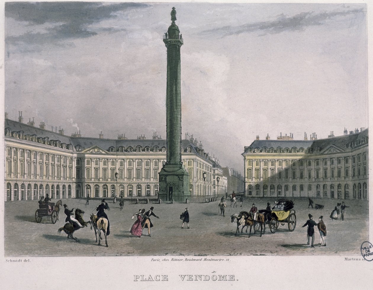 Place Vendome, 1832 (farvegravering) af Bernhard Schmidt