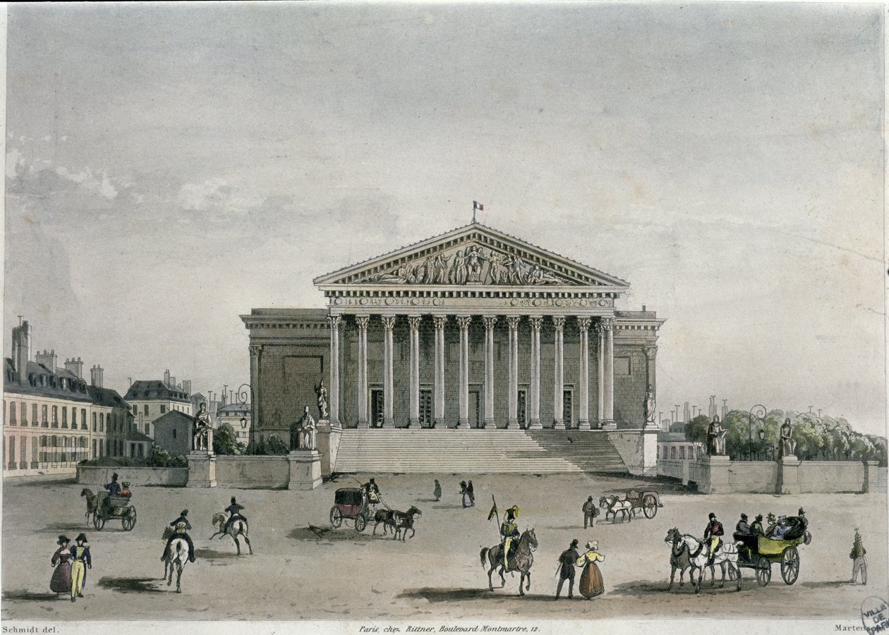 Deputeretkammeret, Paris, 1832 (farvestik) af Bernhard Schmidt