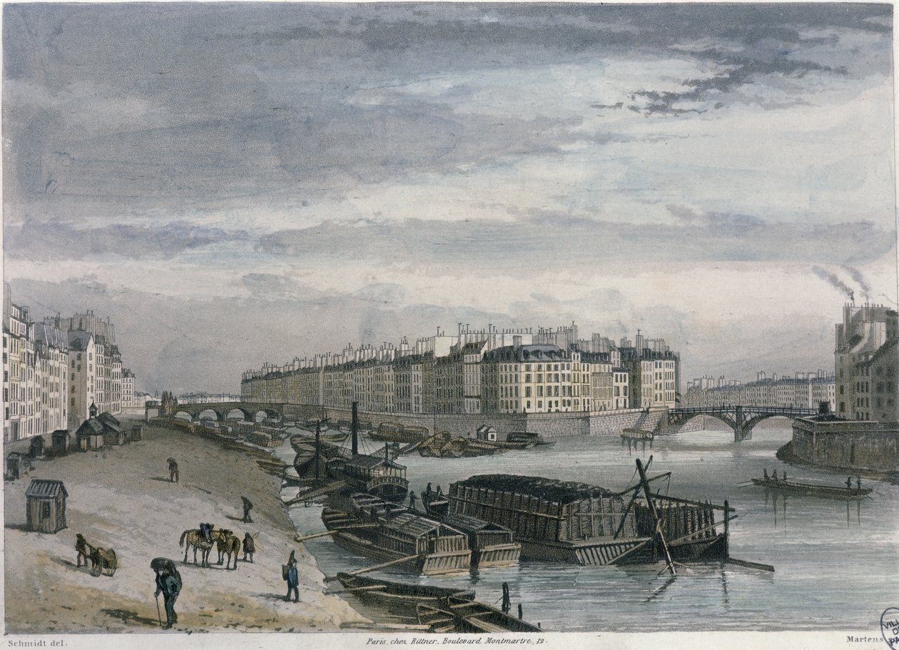 Ile Saint-Louis, 1832 (farvestik) af Bernhard Schmidt