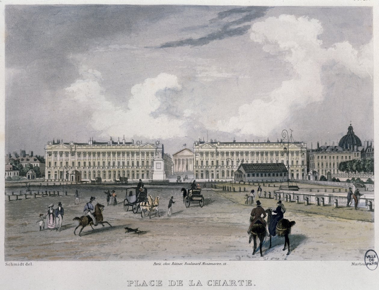 Place de la Concorde, Paris, 1832 (farvegravering) af Bernhard Schmidt