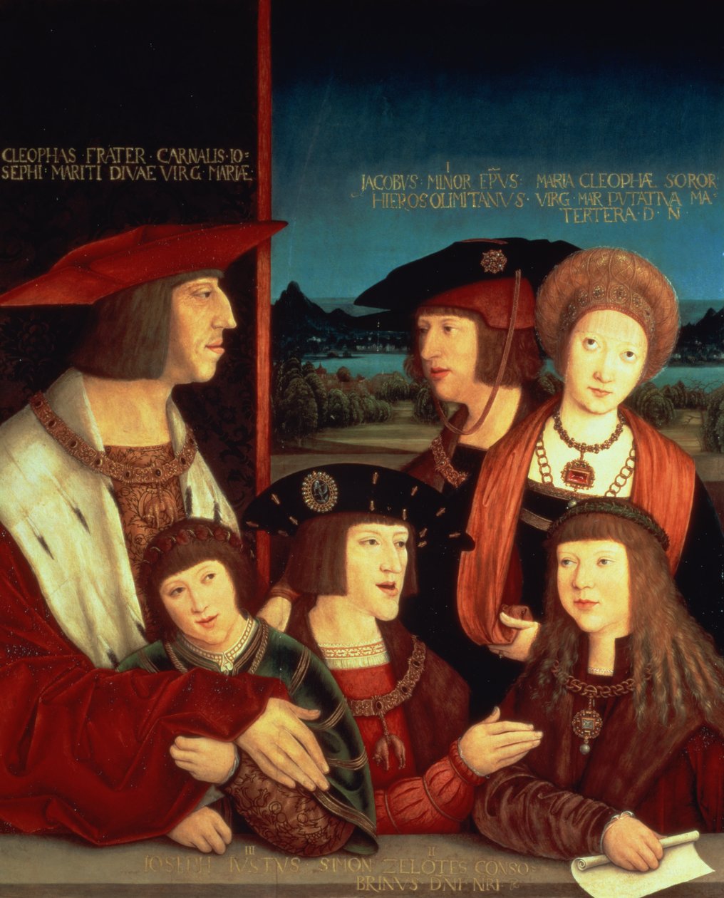 Maximilian I (1459-1519) med sin første hustru Maria af Burgund (1457-82), mellem dem deres søn Filip I Spanien og konge af Kastilien (den skønne) (1478-1506), hans sønner Karl V (1500-58), Ferdinand I (150 af Bernhard Strigel
