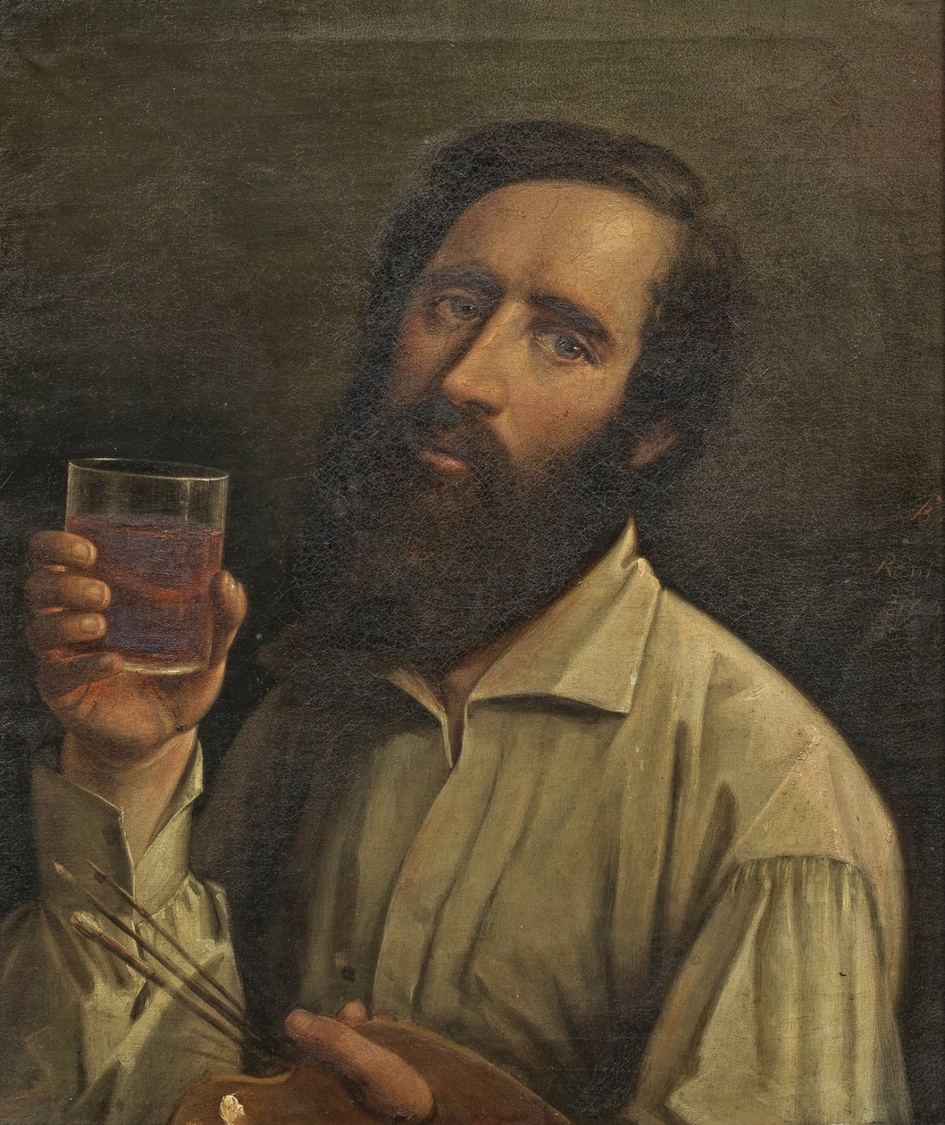 Bernhard Plockhorst - Selvportræt med palet og vinbæger, 1854 af Bernhard Plockhorst