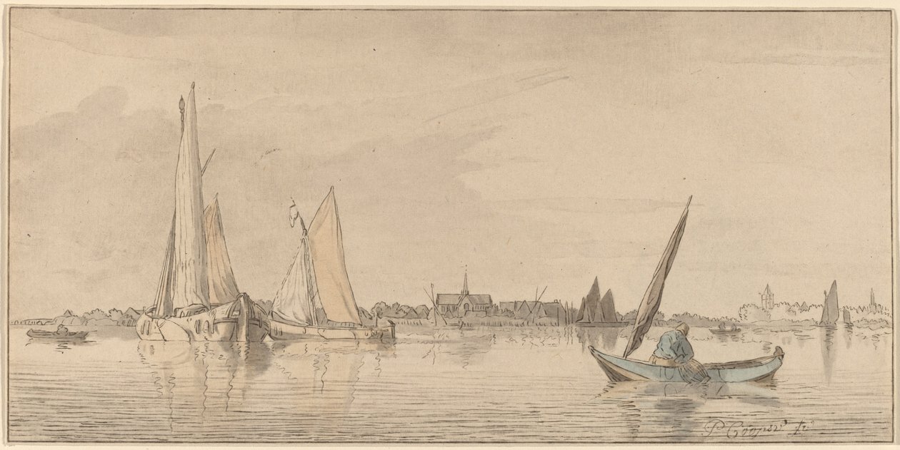 Flod med by, 1775. af Bernhard Schreuder