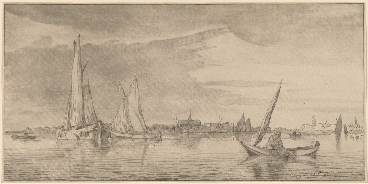 Flod med by, 1775. af Bernhard Schreuder