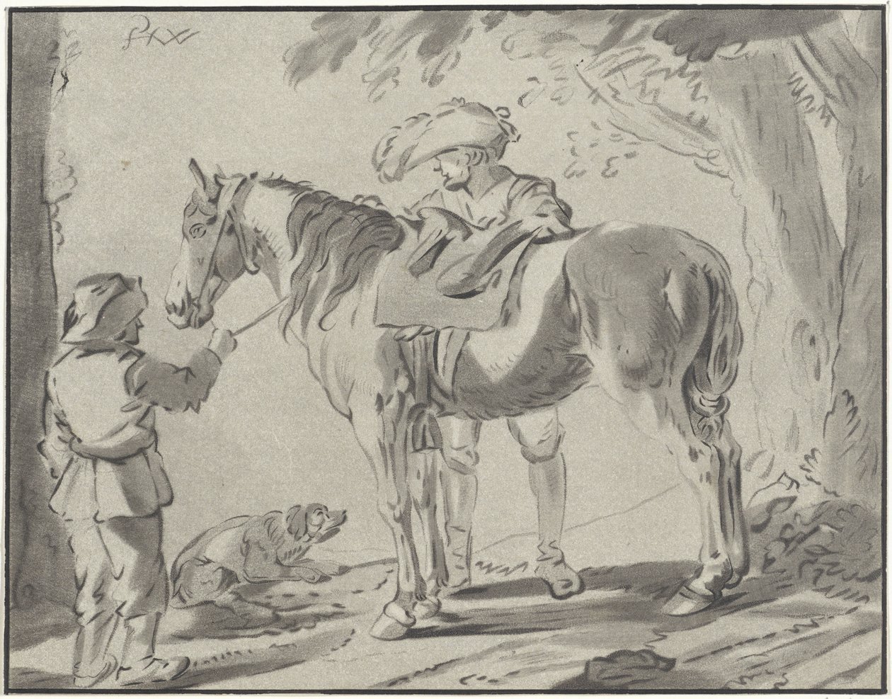 To mænd ved en hest af Bernhard Schreuder