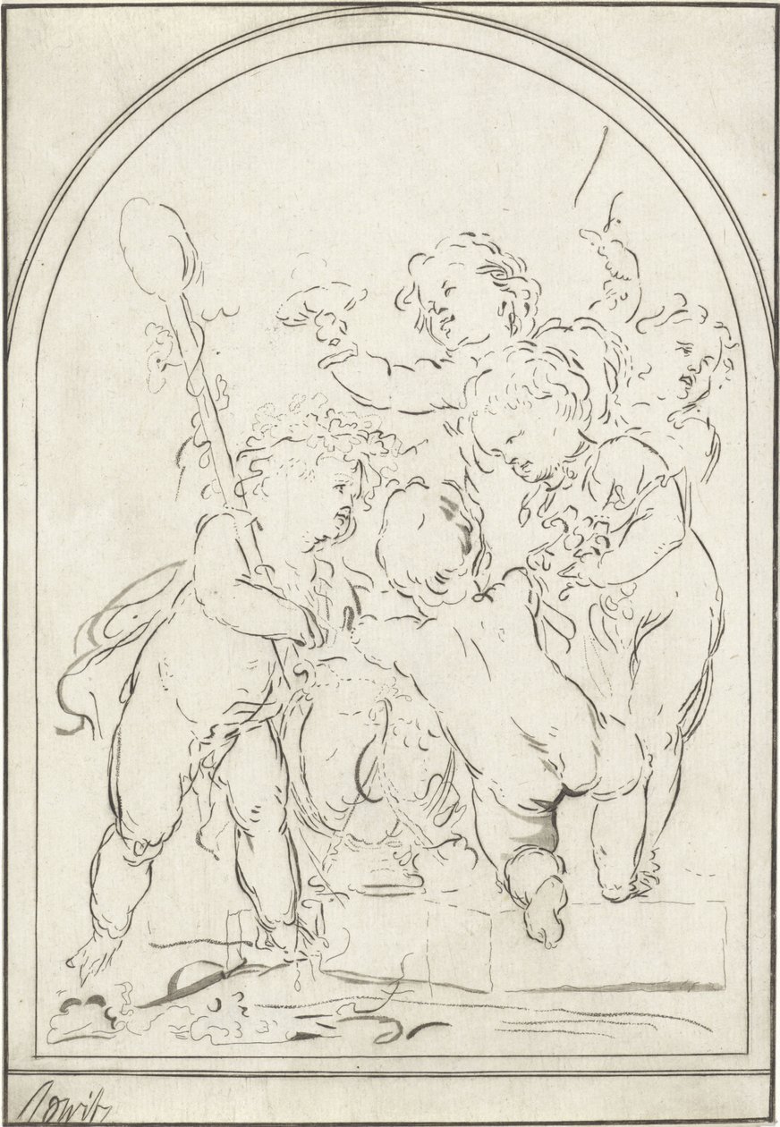 Fem putti ved en vase med vinstokke af Bernhard Schreuder