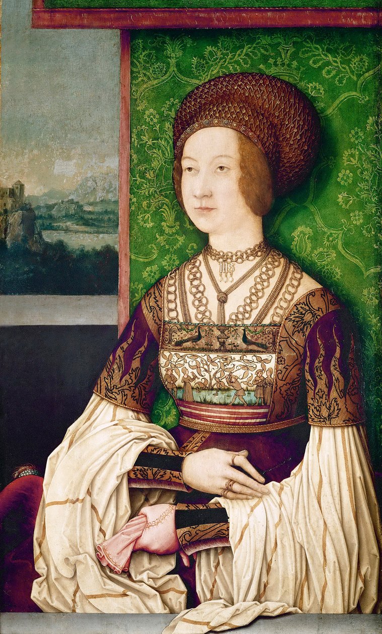Familie af kejser Maximilian I: portræt af kejserinde Bianca Maria (Blanche-Marie) Sforza (1472-1510)"" - Portræt af Bianca Maria Sforza (1472-1510), den anden hustru til Maximilian I, den hellige romerske kejser af Strigel, Bernhard (ca. 1460-1528) (eller af Bernhard Strigel
