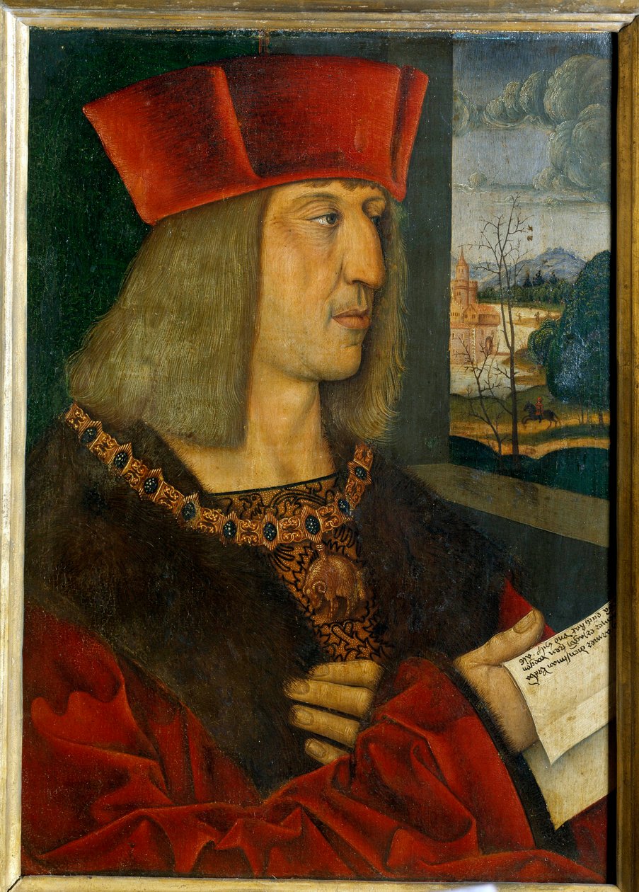 Portræt af kejser Maximilian I (1459-1519) Maleri af Bernard Strigel (1460-1528) 1400-tallet. Dimension 0,38 x 0,28 m af Bernhard Strigel