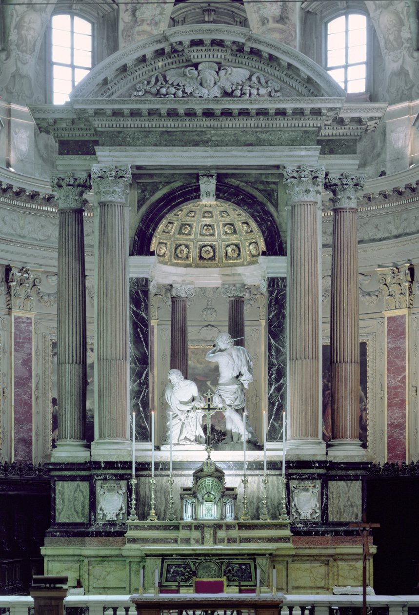 Udsigt over højalteret, der viser St. Pauls martyrium (marmor) af Bernini Algardi A. and Bitonto