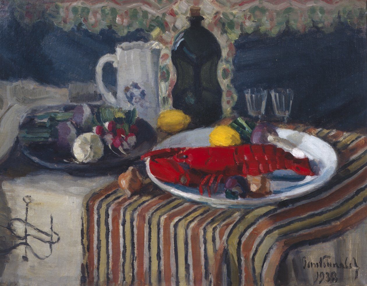 Tallerken med hummer og citron (olie på lærred) af Bernt Wilhelm Tunold