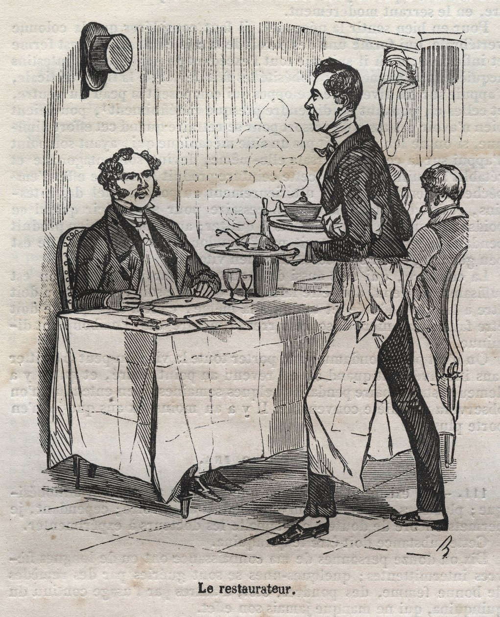 Restauratoren - indgravering i "La Physiologie du gout"" af Jean Anthelme Brillat Savarin (Brillat-Savarin) af Bertall