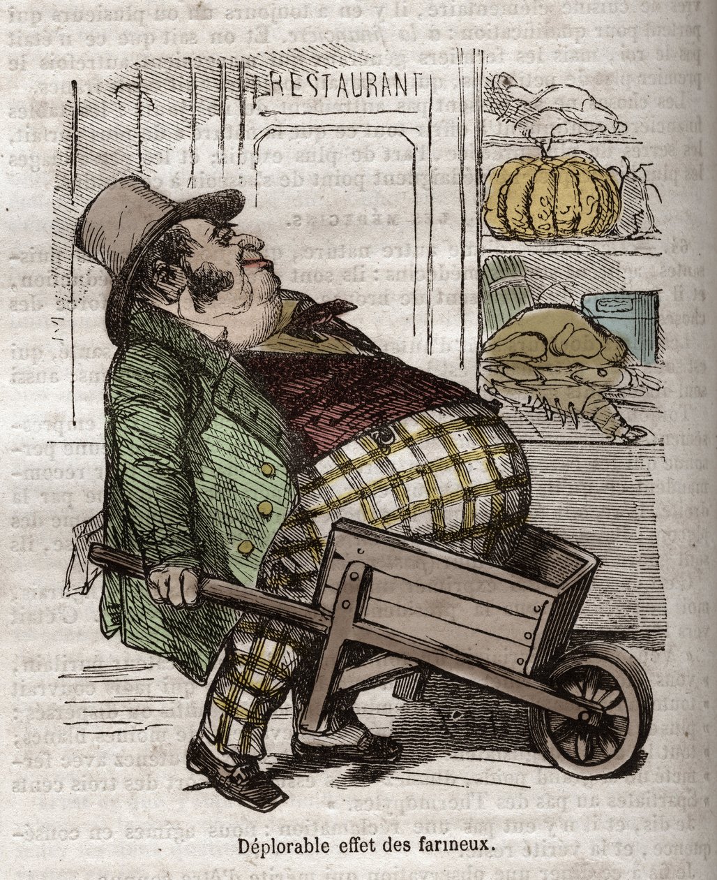 Obeite - Des Gourmands - beklagelig effekt des floureux - gravering i "La Physiologie du gout"" af Jean Anthelme Brillat Savarin (Brillat-Savarin) af Bertall