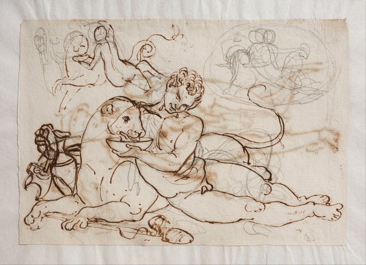Bacchant (en ung satyr) tilbyder en panter at drikke af Bertel Thorvaldsen