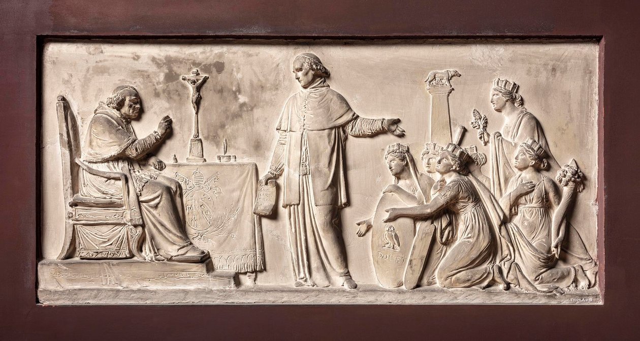 Kardinal Ercole Consalvi genopretter Kirkestaten for Pius 7. af Bertel Thorvaldsen