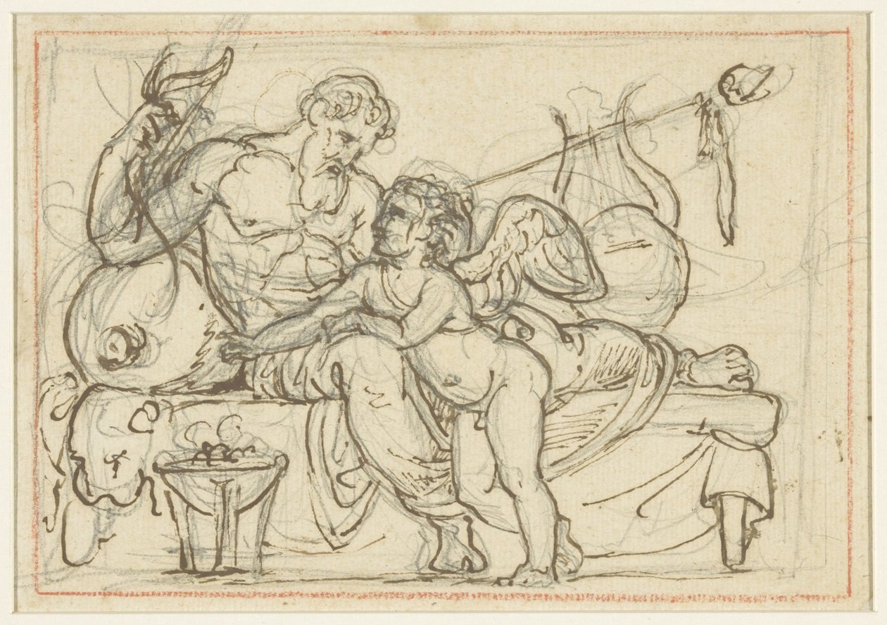 Design til et relief, der forestiller Amor og en liggende figur af Anacreon af Bertel Thorvaldsen