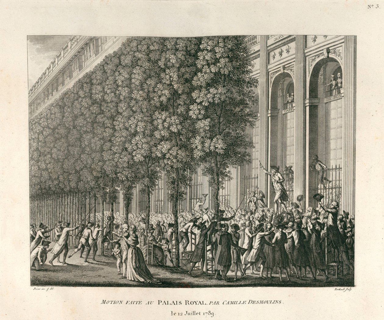 Forslag fremsat i Palais Royal af Camille Desmoulins den 12. juli 1789 af Berthault