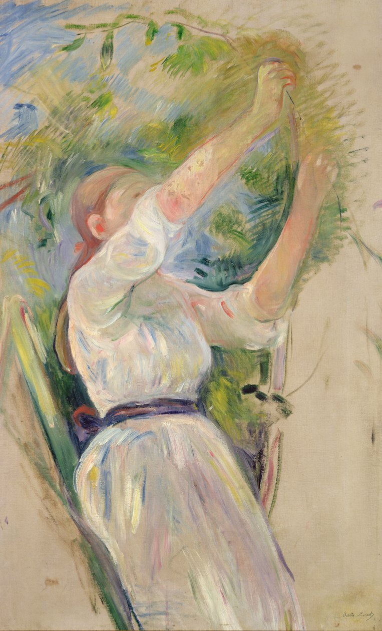 Pige, der plukker kirsebær, 1891 af Berthe Morisot