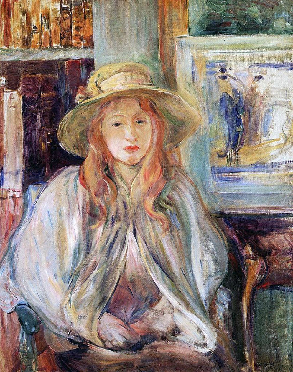 Julie Manet med stråhat, lærred fra 1892) af Berthe Morisot
