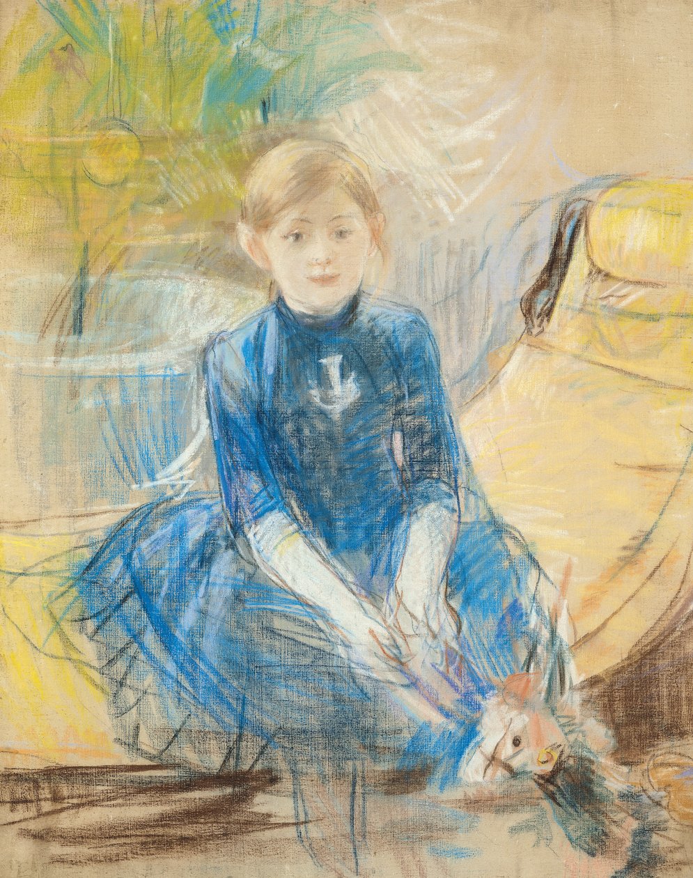 Lille pige med en blå trøje, 1886 (pastel på lærred) af Berthe Morisot