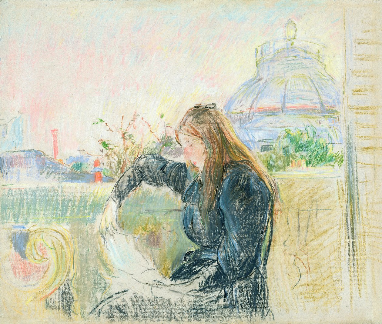 På balkonen, 1893 (pastel på papir) af Berthe Morisot