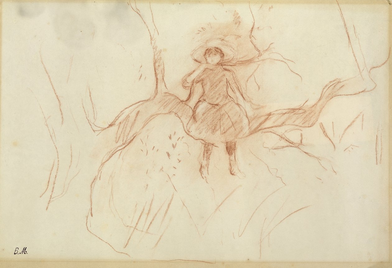 Siddende i træet, 1889 (rødkridt på papir) af Berthe Morisot