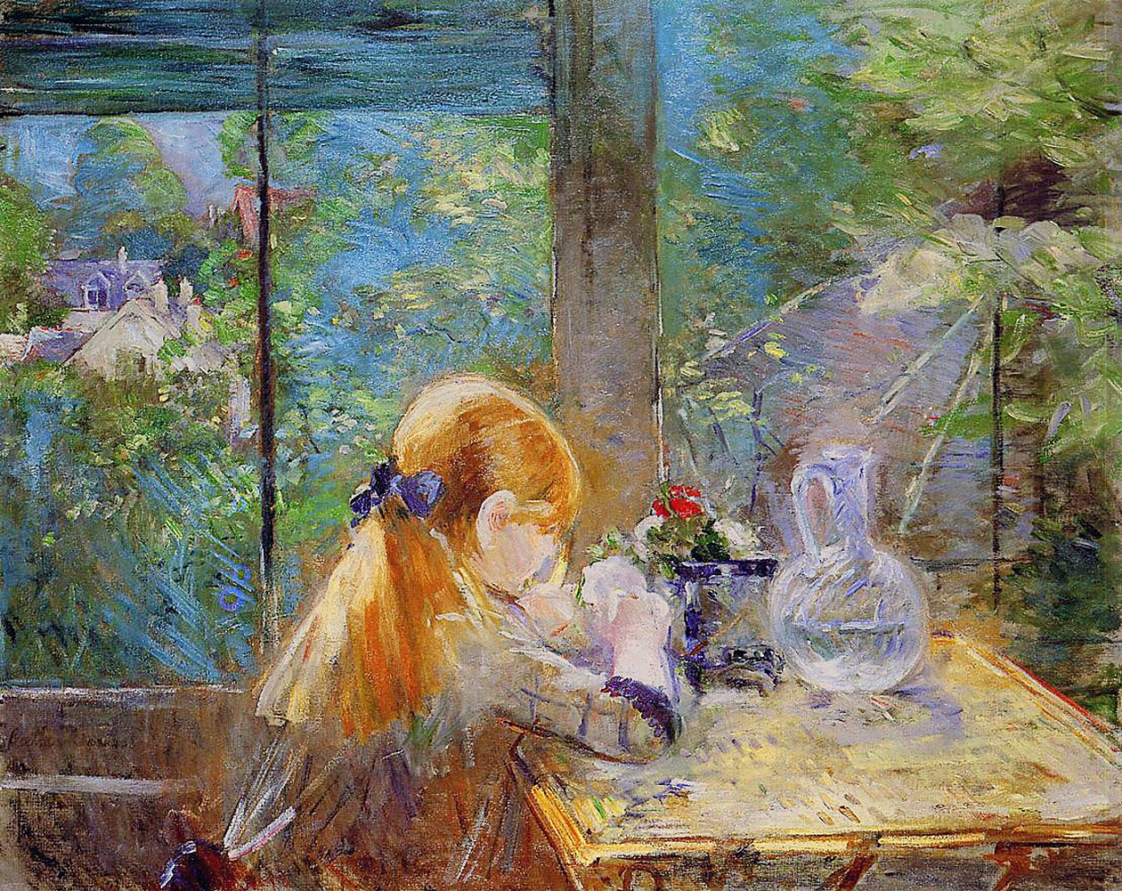 Rødhåret pige siddende på en veranda, 1884 af Berthe Morisot