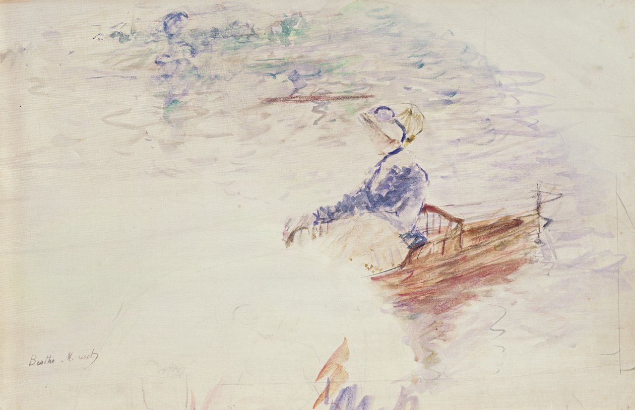 Skitse af en ung kvinde i en båd, 1886 (wc på lærred) af Berthe Morisot