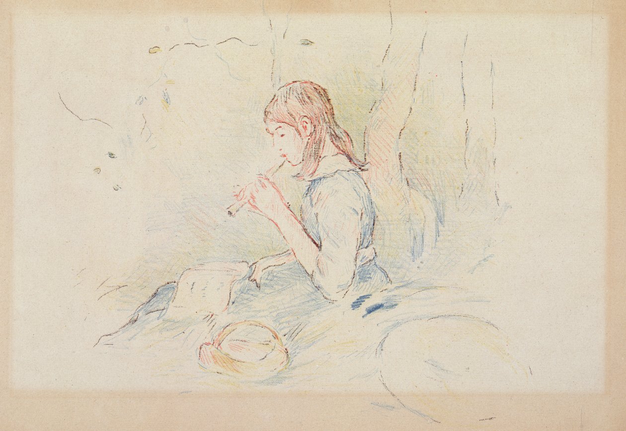 The Flageolet Player, 1890 (farveblyant på papir) af Berthe Morisot