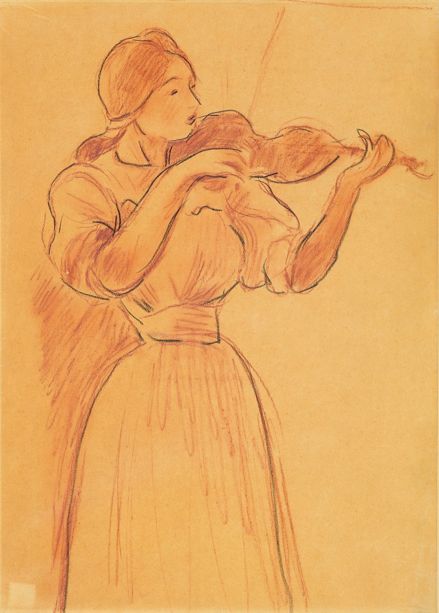 Violinen, 1894 (blyant og rødt kridt på papir) af Berthe Morisot