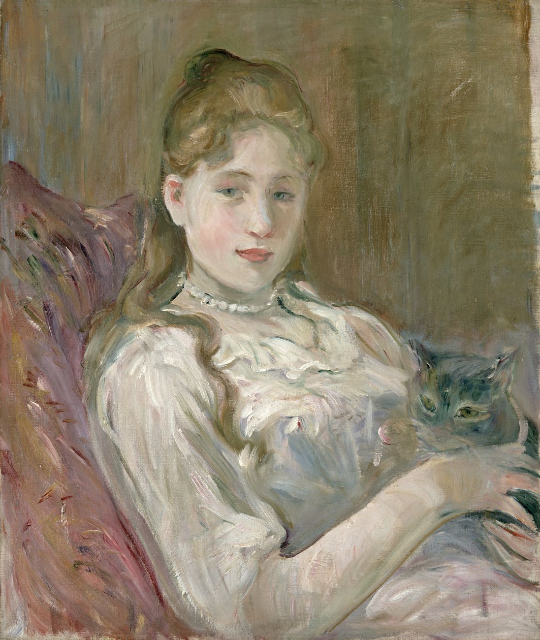 Ung pige med kat, 1892 af Berthe Morisot