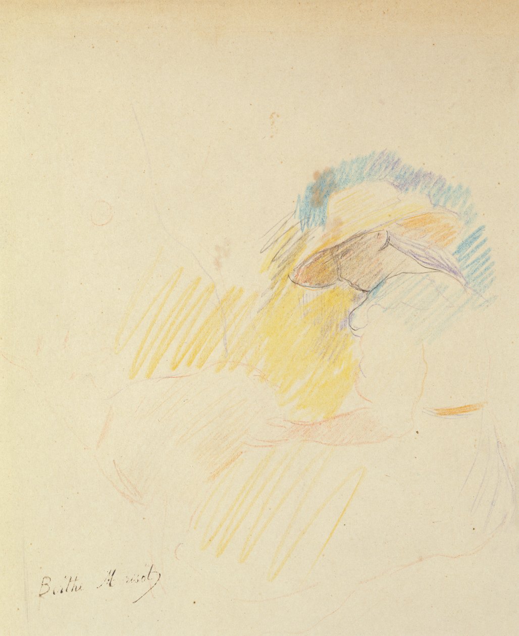 Ung pige sidder i en have, 1887 (farvet blyant på papir) af Berthe Morisot