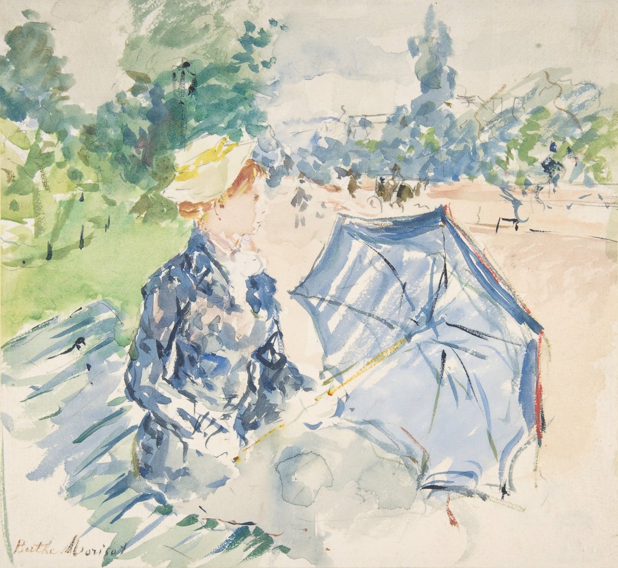 En kvinde, der sidder ved en bænk på Avenue du Bois, 1885. af Berthe Morisot