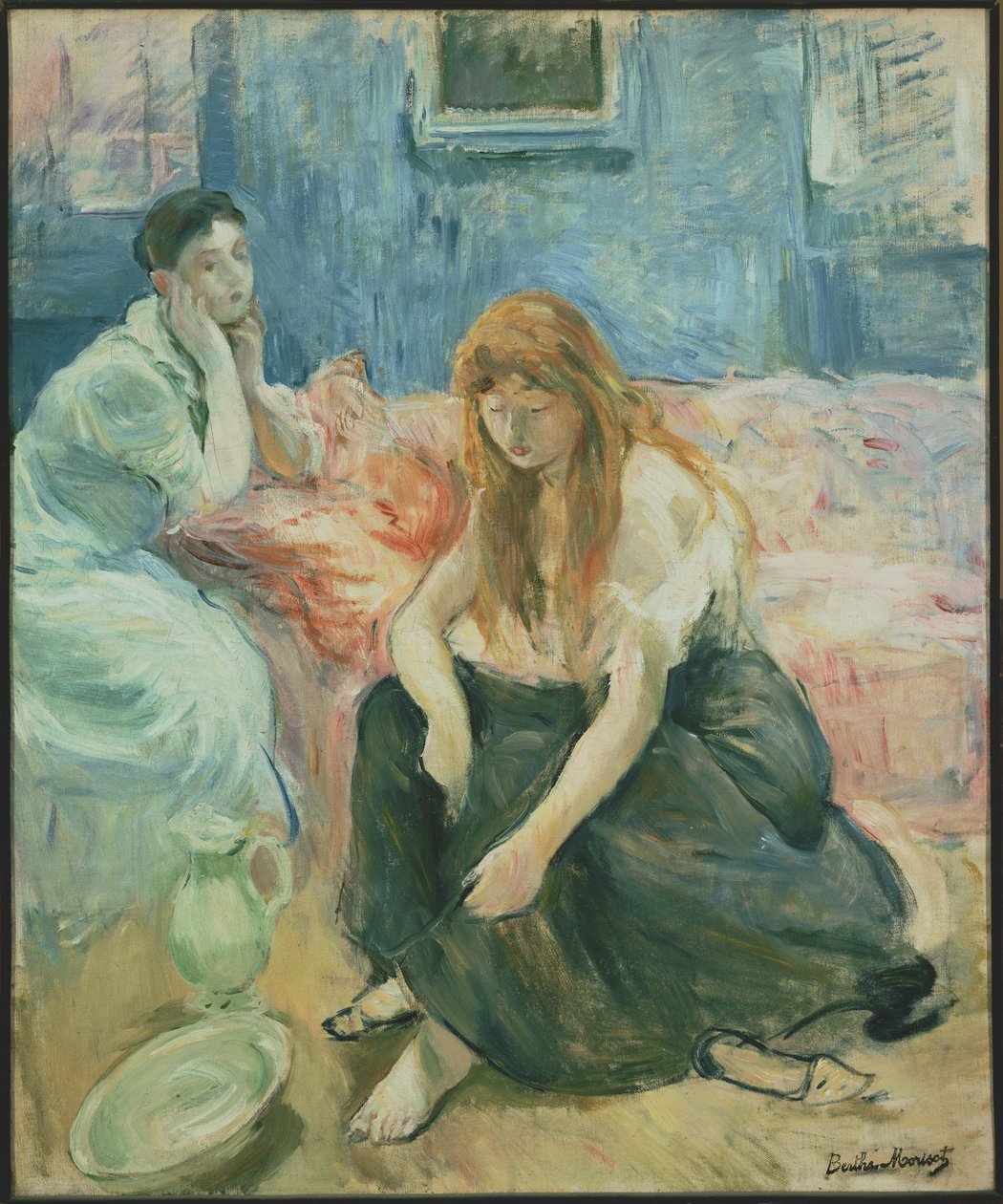 Unge kvinder ved deres toilet (titel givet af kunstneren) af Berthe Morisot