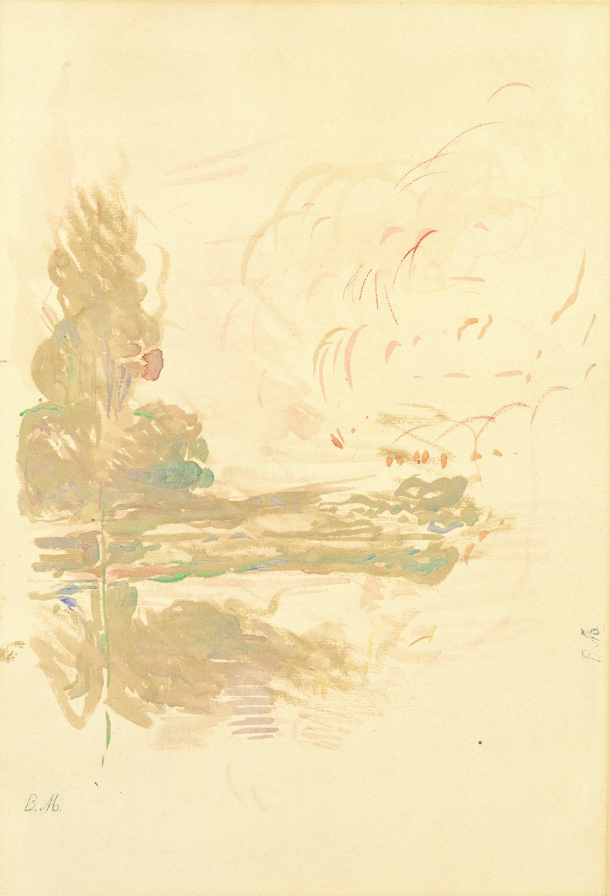 Refleksioner i Seinen, 1890 (akvarel på papir) af Berthe Morisot